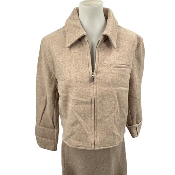 OGL Two Piece Beige Viscose Blend Skirt Set With Zip-Up Jacket & Flared Maxi Ski - Picture 4 of 16